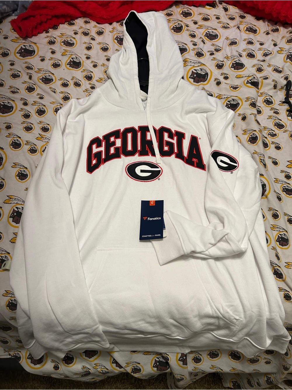 Fanatics White Georgia Pullover Hoodie with Red & Black Trim